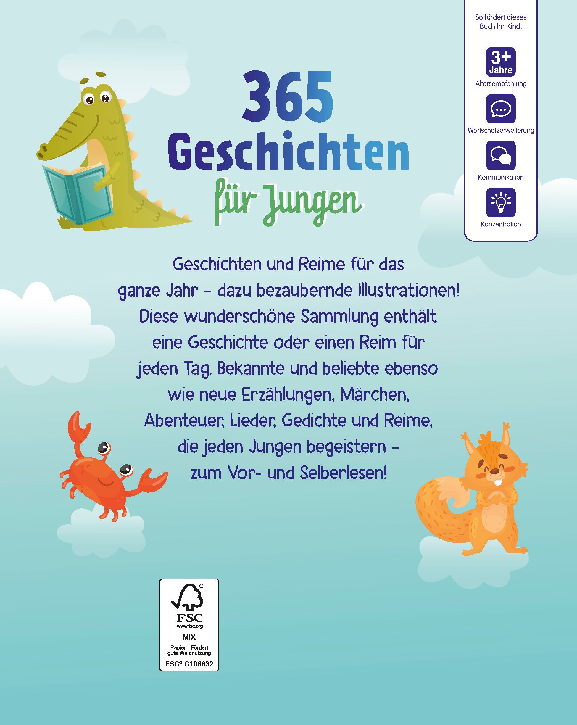 Rückseitenabbildung 1 von 365 Geschichten für Jungen | Vorlesebuch für Kinder ab 3 Jahren