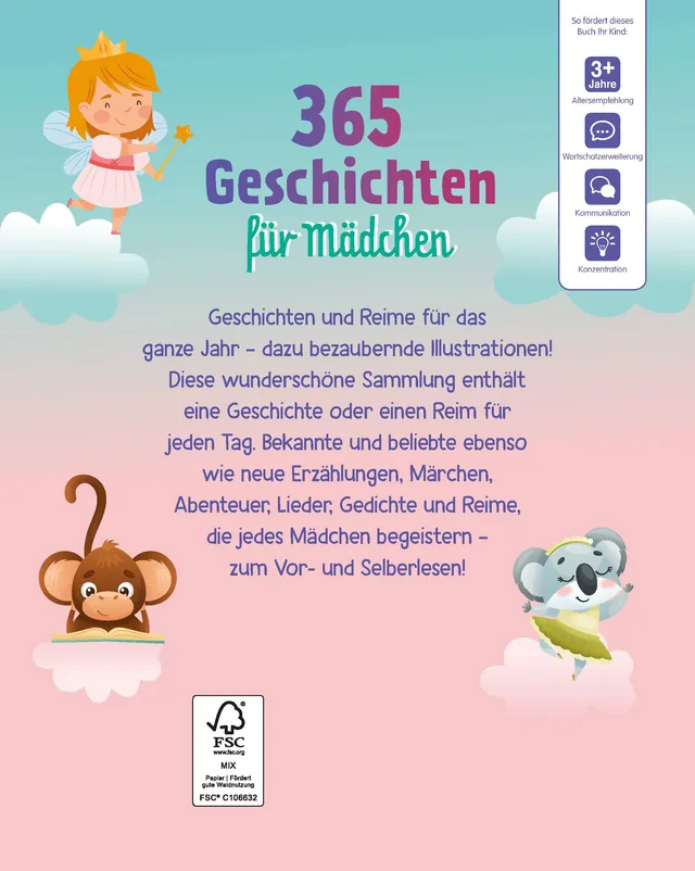 Rückseitenabbildung 1 von 365 Geschichten für Mädchen | Vorlesebuch für Kinder ab 3 Jahren