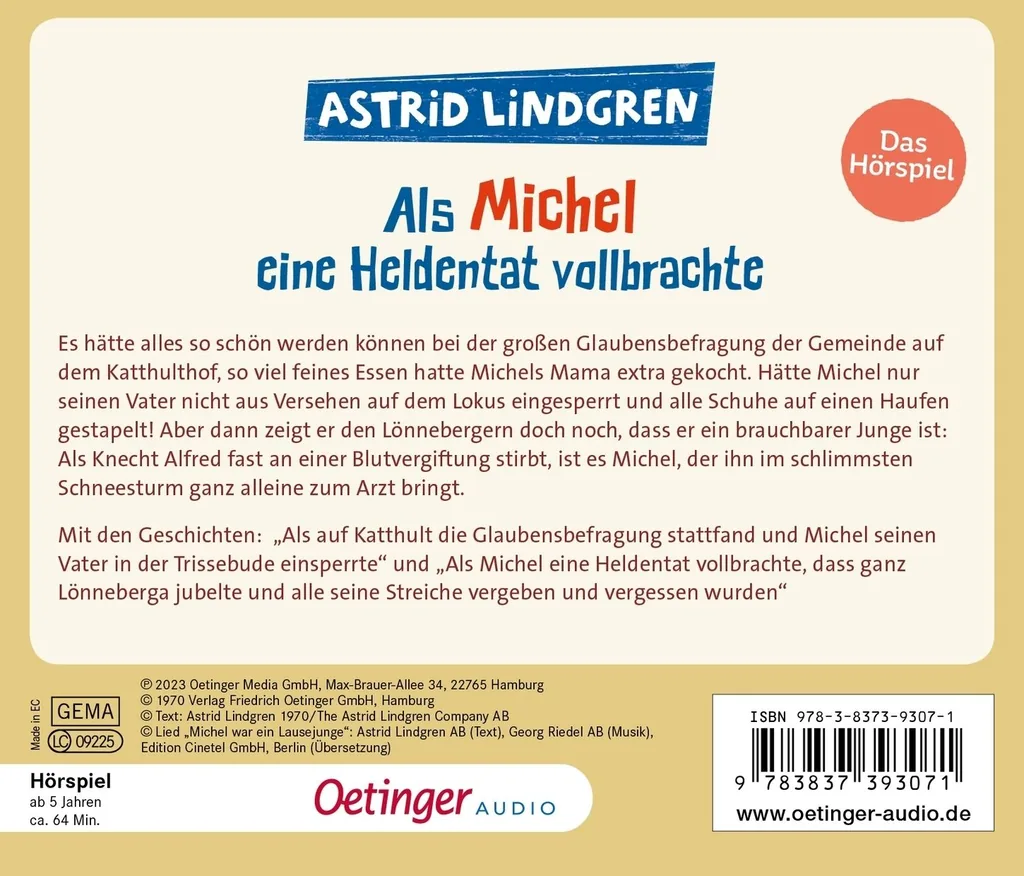 Rückseitenabbildung 1 von Als Michel eine Heldentat vollbrachte. Das Hörspiel