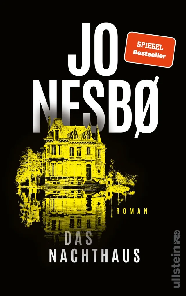 Cover von „Das Nachthaus“ von Jo Nesbø: Auf schwarzem Hintergrund ist ein gelbes, detailreiches Abbild eines eleganten, alten Hauses zu sehen, das spooky Atmosphäre vermittelt.