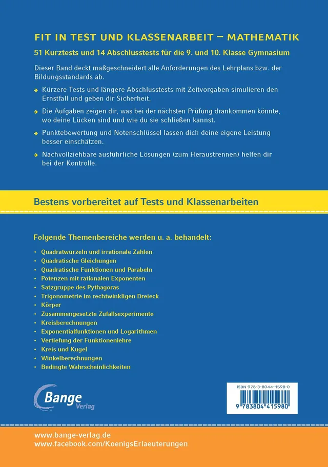 Rückseitenabbildung 1 von Fit in Test und Klassenarbeit – Mathematik 9./10. Klasse Gymnasium