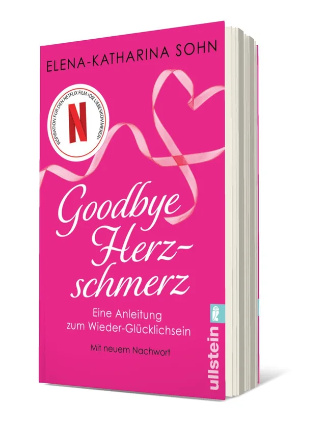 Cover von „Goodbye Herzschmerz“ von Elena-Katharina Sohn: Das Cover ist in leuchtendem Pink gehalten und zeigt den Titel in verspielter Schrift, umgeben von dekorativen, schwungvollen Linien.