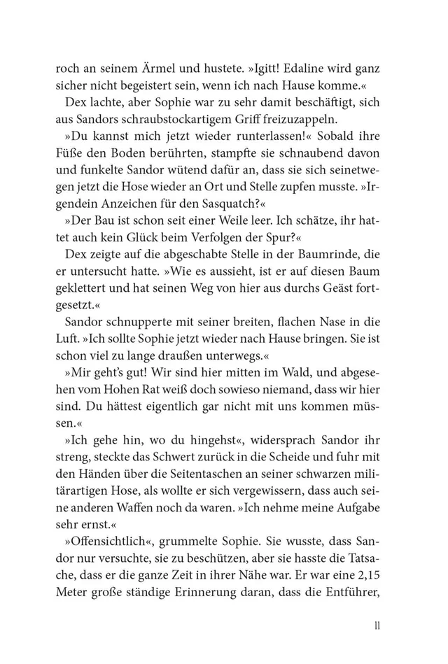 Gezeigt wird eine Innen- oder Zusatzansicht von „Keeper of the Lost Cities – Das Exil“. Der Text ist in einer gut lesbaren Serifenschrift gesetzt und in Schwarz gehalten. Die Seiten sind hell, was eine angenehme Lesbarkeit fördert.