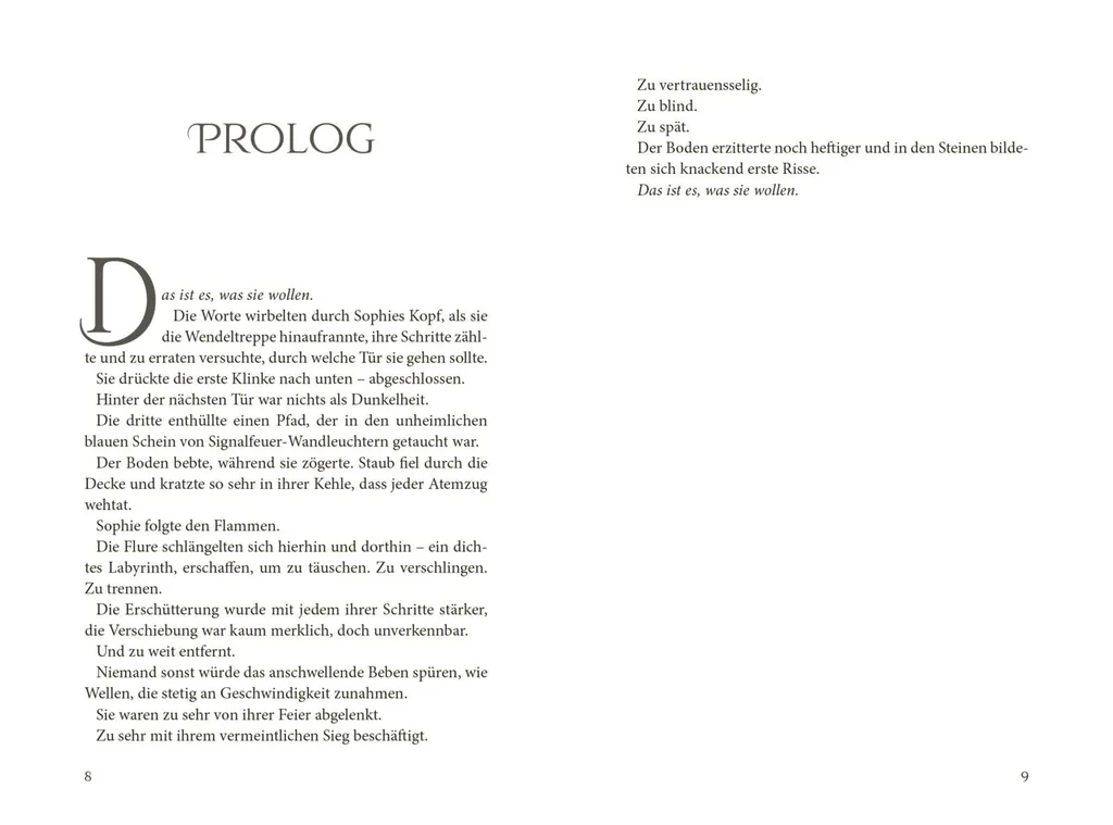 Gezeigt wird eine Innen- oder Zusatzansicht von „Keeper of the Lost Cities – Das Tor“. Die Schrift ist in einer gut lesbaren Serifenschrift auf einem hellen Hintergrund gehalten. Der Text ist in einem gut strukturierten Blocksatz mit einem einheitlichen Z