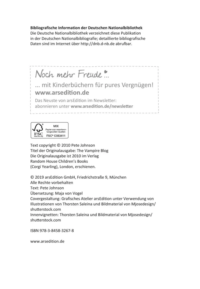 Gezeigt wird eine Innen- oder Zusatzansicht von „Wie man 13 wird und überlebt“. Die Seite enthält bibliografische Informationen mit einem strukturierten Layout. Die Hauptüberschrift „Noch mehr Freude…“ ist in einer verspielten, modernen Schrift gehalten,
