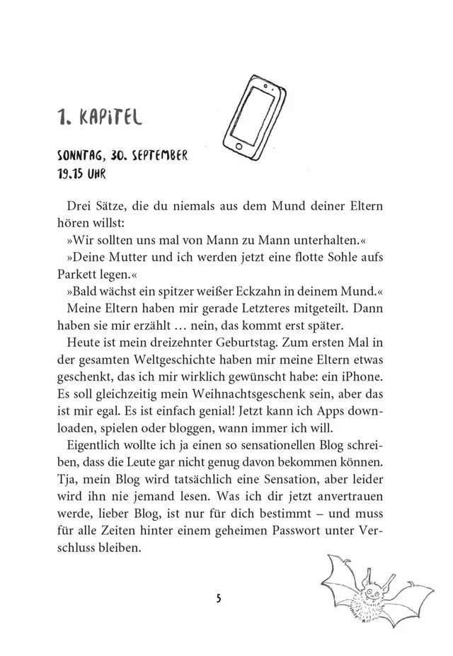 Gezeigt wird eine Innen- oder Zusatzansicht von „Wie man 13 wird und überlebt“. Der Text ist in einer klaren, gut lesbaren Serifenschrift gestaltet und hebt sich deutlich von dem weißen Hintergrund ab. Im oberen Bereich befindet sich die Kapitelüberschrif